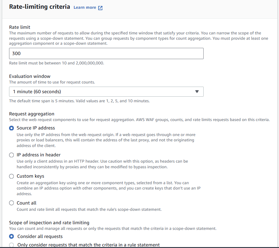 Setting rate-limiting criteria in AWS WAF